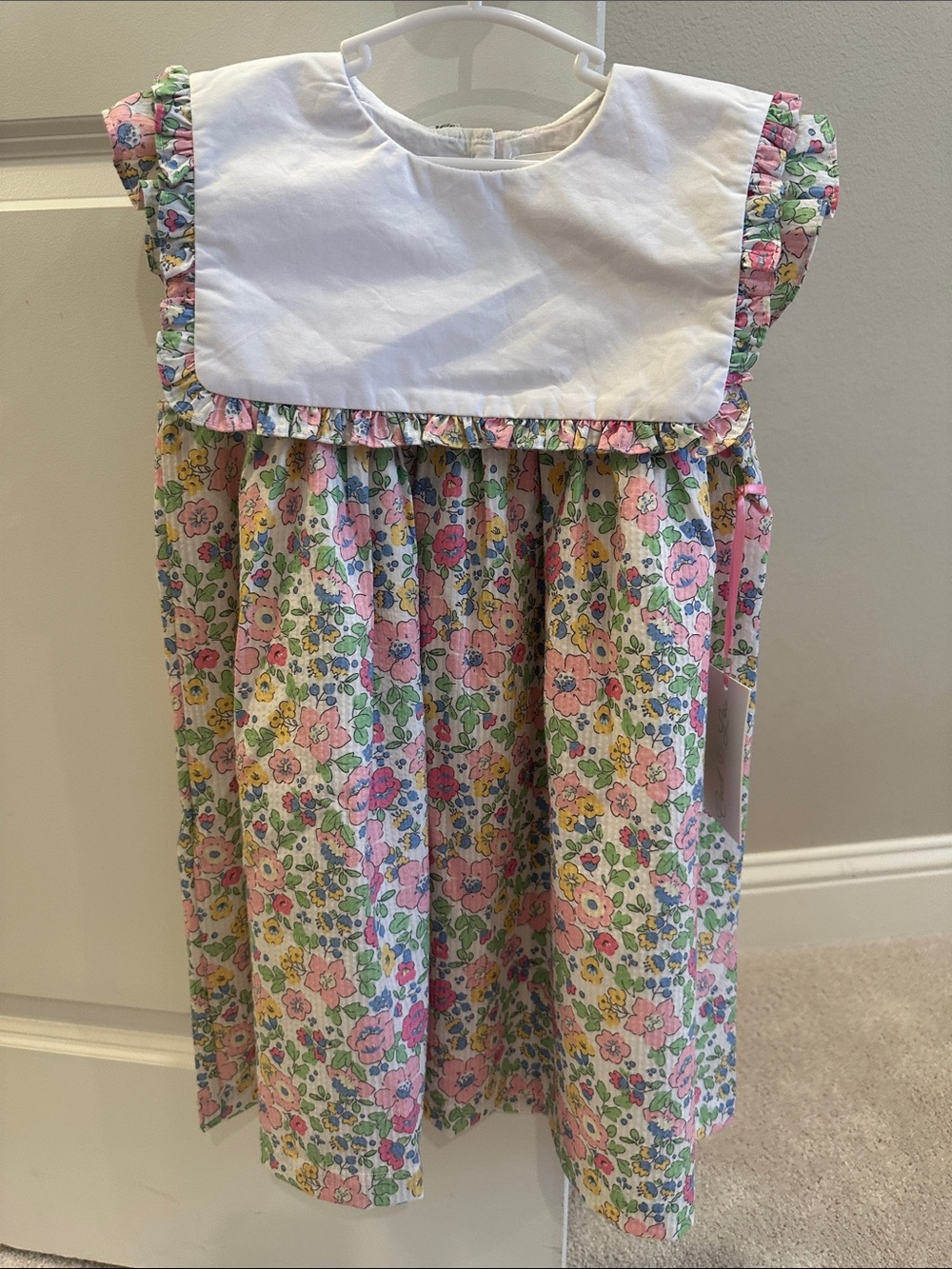 Little Girl Floral Cotton Dress with White Yoke